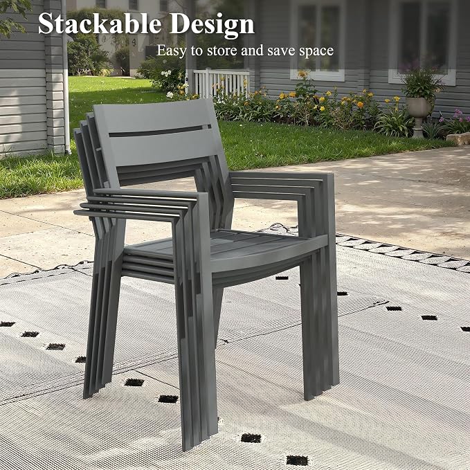 Patio Dining Set for 10, Round 63.1" Patio Dining Table and Stackable Outdoor Dining Chairs Outdoor Furniture for Backyard Porch Deck, Spliced Dark Grey Table and Grey Chairs