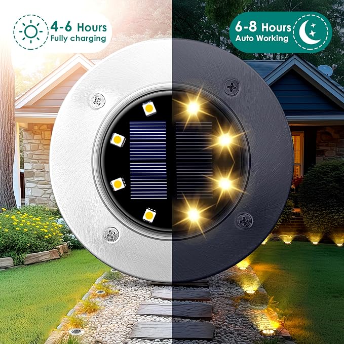 SOLPEX Solar Ground Lights Outdoor, Walkway Lights 12 Pack Warm White | IP65 Waterproof Stainless Steel Landscape Lighting for Driveway, Pathway, Garden, Patio, Backyard Decor