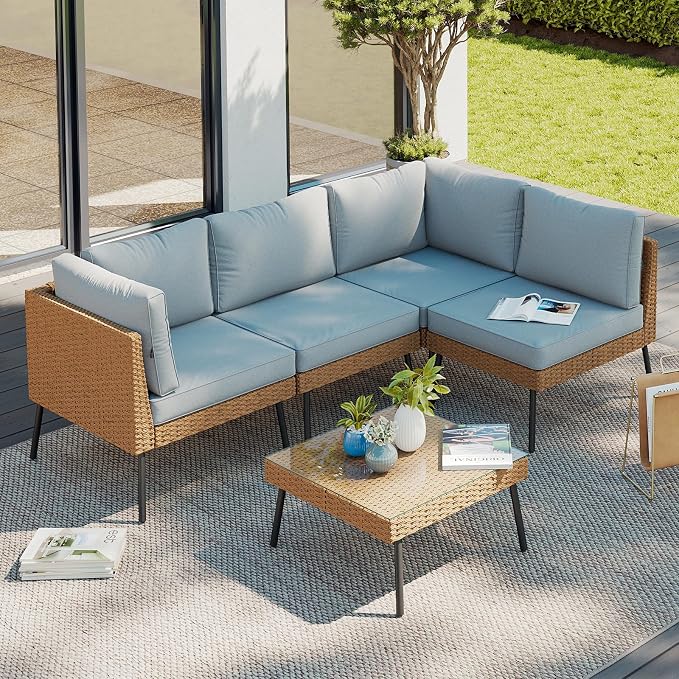 Aoxun 5 Piece Outdoor Sectional Sofas, Grey