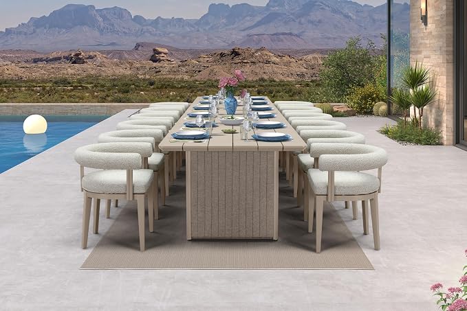 PURPLE LEAF 13 Pieces Patio Dining Set with Tall Bar Stools, Seamless Table | Wraparound Backrests, Sumptuous Textured Olefin Fabric, Cushioned Armrest, Aluminum, Large Gathering, Earth-Tone Palette