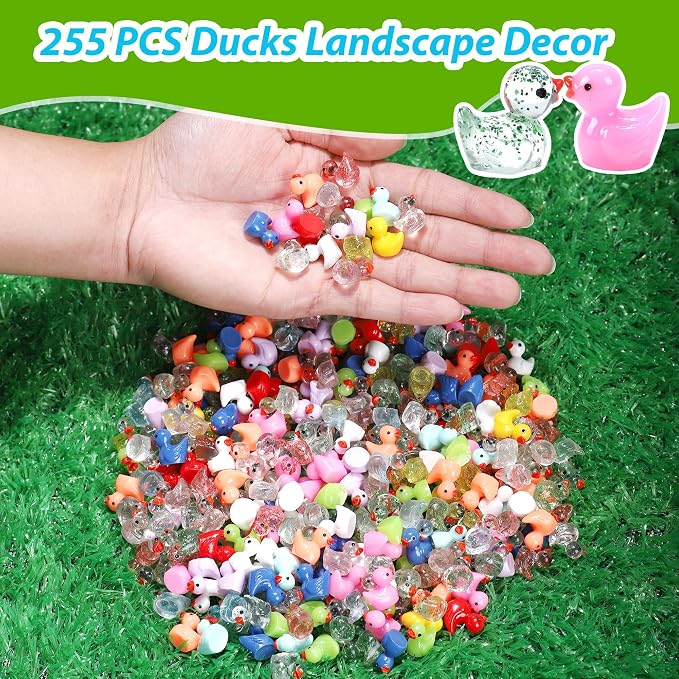255 Pcs Mini Ducks Tiny Resin Ducks Glitter Little Animals Figurines Bulk for Micro Landscape Aquarium Ornaments Kit Dollhouse Decor Crafts Garden Accessories