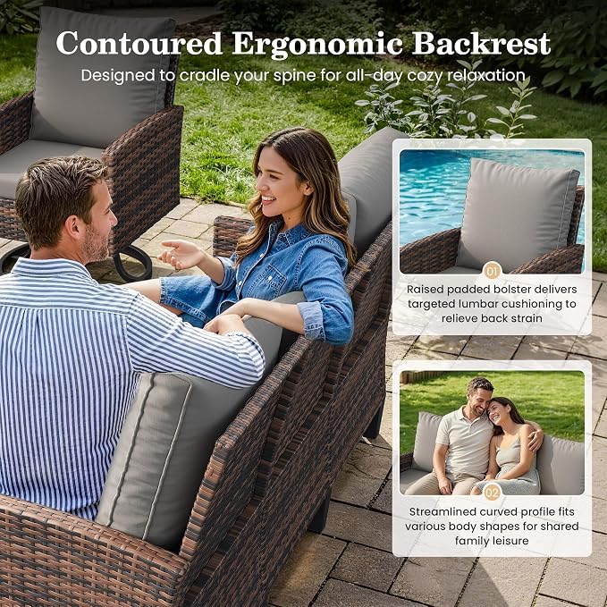 Amopatio Outdoor Patio Furniture Set, 6 Pieces Conversation Sofa with 360° Swivel Chairs, All Weather Wicker Outdoor Furniture for Backyard Garden Pool Deck,Grey