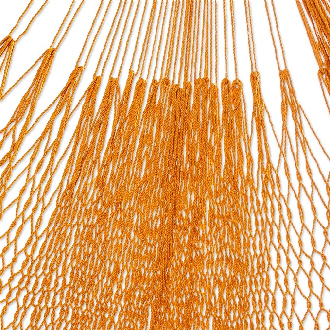 NOVICA Handmade Amber Cotton Hammock (Triple) with Macrame Panels - Double-Sized, Comfortable and Durable Outdoor Hamaca for Travel, Camping - 100% Cotton, Holds up to 550 lbs, Mirage in Amber'