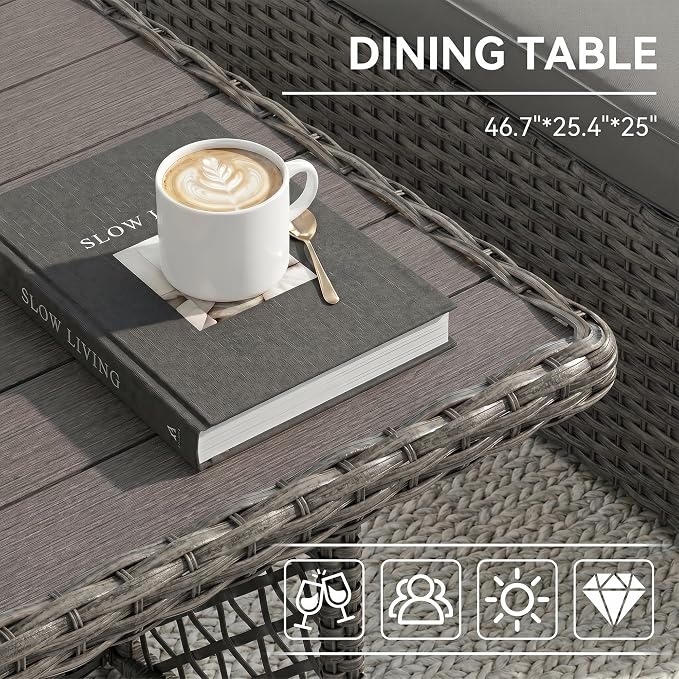 Patio Furniture Set, 7 Pieces Outdoor Dining Sets, All Weather Rattan Conversation Set, Outdoor Dining Sectional Sofa with Large Dining Table, Ottoman (Grey-Light Grey, A-7 Pieces)