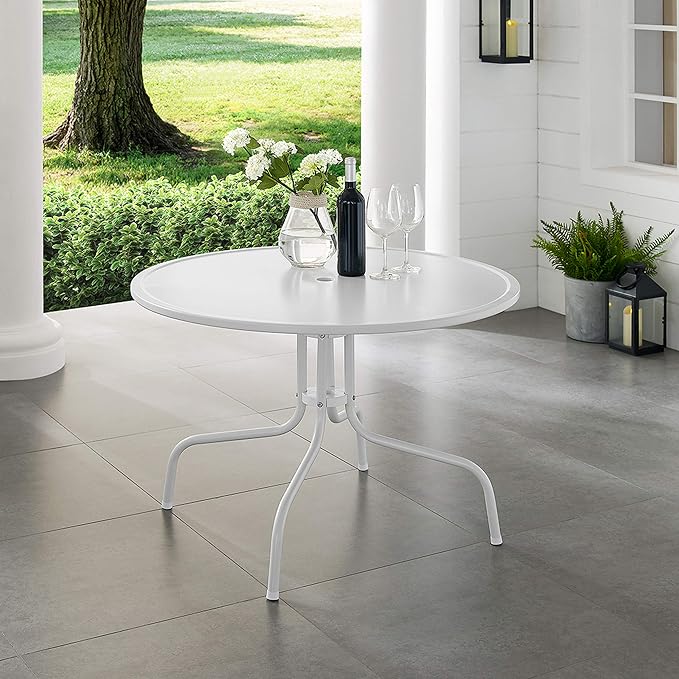 Crosley Furniture Griffith 5-Piece Outdoor Dining Set for 4, Retro Metal Round Patio Table and Chairs, White and Aqua