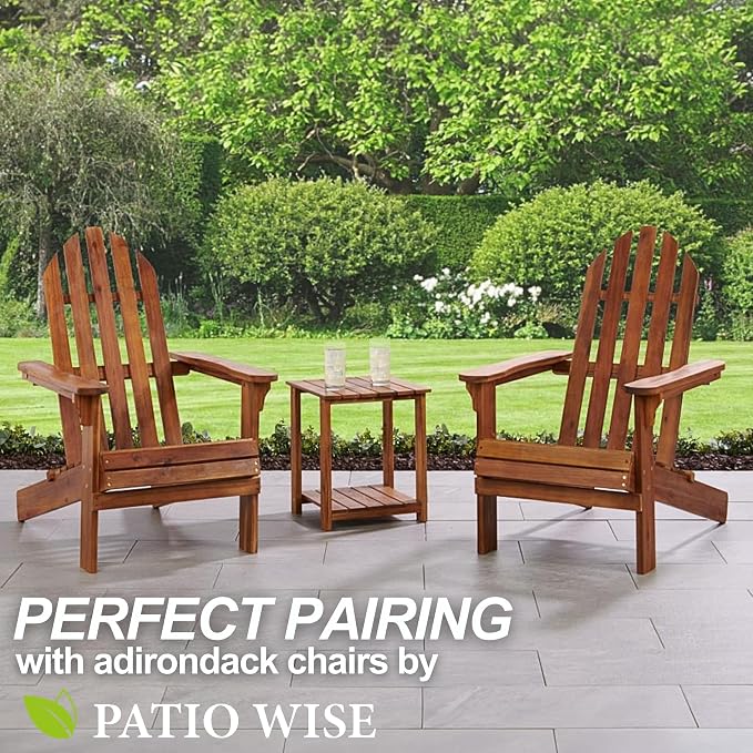 Patio Wise Square Acacia Wood Side Table, 2-Tier Indoor/Outdoor Wooden Accent Tables, Deck, Balcony, Porch, & Patio Furniture, 15-Inches Long x 15-Inches Deep x 17-Inches High, Teak