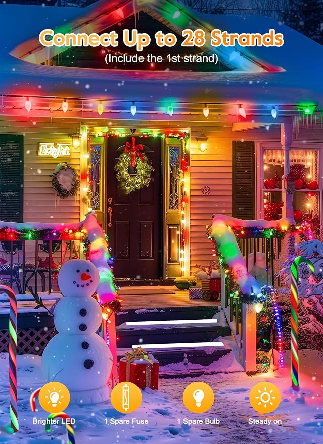 Vintage C9 Christmas Lights Outdoor, 50Ft 25 LED Multicolor String Lights | Waterproof Shatterproof Connectable Christmas Tree Lights for House Outside Roofline Patio Yard Home Xmas Decorations