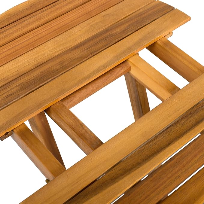 Merax Outdoor Acacia Wood Decorative Side Table, Foldable and Adjustable Patio Coffee Table, Suitable for Backyard, Garden, Poolside, Balcony