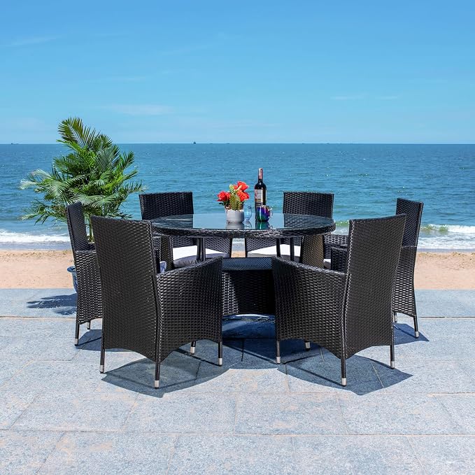 SAFAVIEH Outdoor Collection Challe Black/White Dining Set PAT7702A-3BX