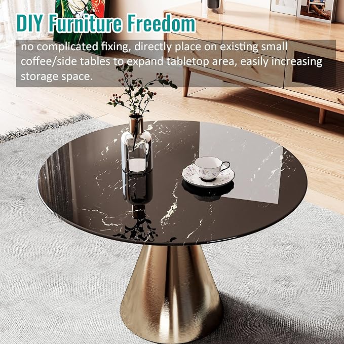 30" Round Tempered Glass Table Top, Marble Glass Surface Protector Heat & Scratch Resistant Multipurpose for Dining, Coffee, Restaurant, Office and End Table (Black Marble Pattern, 30 Inch)