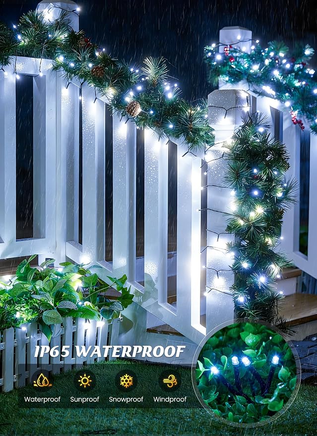 Brightown 2 Pack Solar String Lights Outdoor Waterproof, 80 FT 200 LED | Solar Powered Christmas Lights with 8 Modes, Auto On/Off, Patio Lights for Outside Tree Garden Party Decor (Cool White)