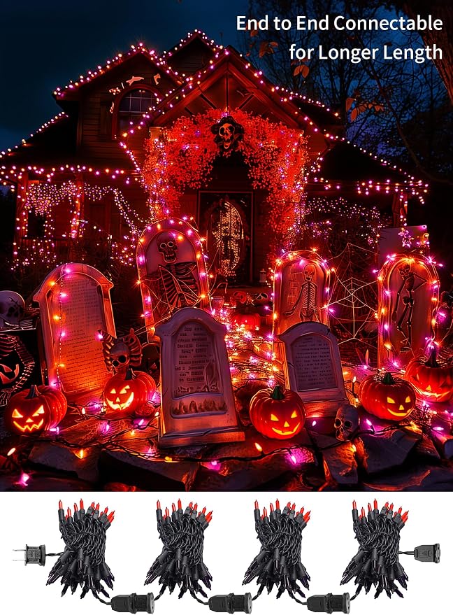 Orange & Purple Halloween Mini Lights,50 Count 10 Feet Mini String Lights | Incandescent Bulb Connectable Halloween Lights for Haunted House Ghost Party Holiday Window Indoor Outdoor Decoration,