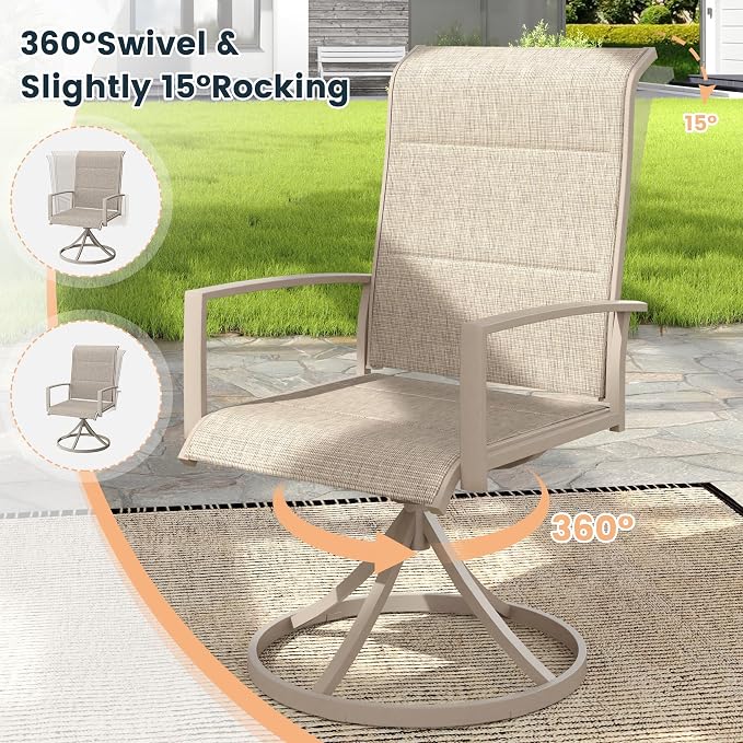 VICLLAX 7 Pieces Outdoor Dining Set, Patio Furniture Set Includes 63" Rectangular Metal Table W/ 1.9" Umbrella Hole and 6 Padded Textilene Swivel Chairs for Porch, Lawn, Garden, Backyard