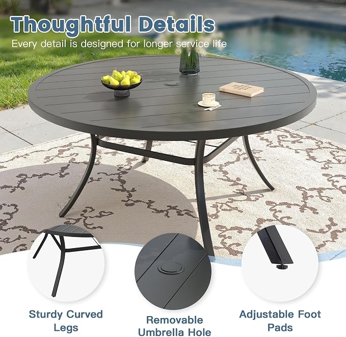 DIFY Patio Dining Set for 10, 11 Piece Outdoor Table and Chairs Set, 63" Black Round Metal Patio Dining Table and Brown Textilene Stackable Patio Chairs, for Backyard Garden Poolside