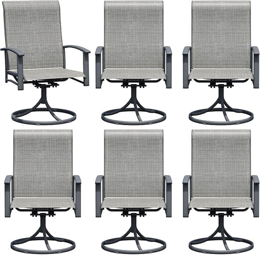 Outdoor Swivel Rocker Dining Chair Set of 6, All Weather Patio Dining Chair with Textilene High Back and Metal Frame, Backyard, Lawn Garden and Deck Porch Patio Furniture Set