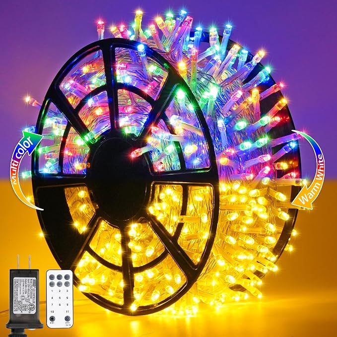 JMEXSUSS 500 LED Color Changing Christmas Lights | 163FT Warm White & Multicolor String With Remote, Plug-in for Tree House Indoor Outdoor Xmas Decor