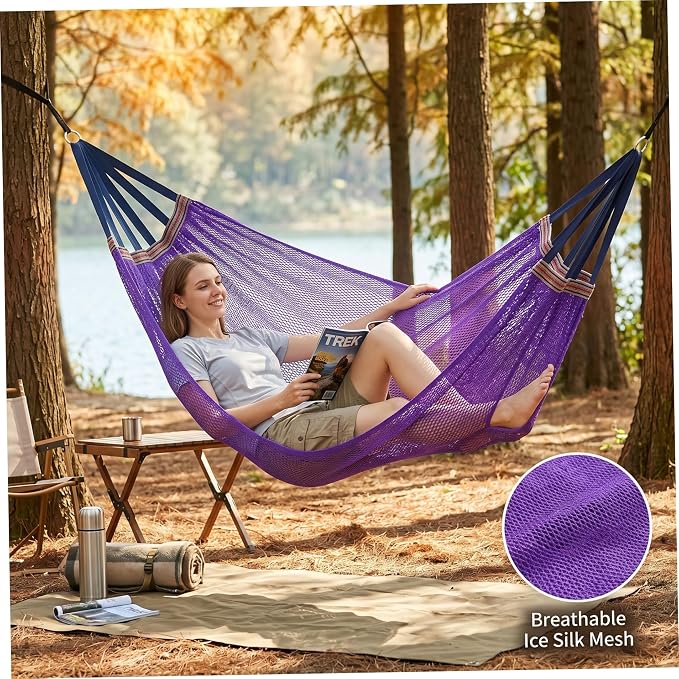 Hammock Camping, Breathable Mesh Portable Hammock, Anti-roll Outdoor Hammocks for Adults, Includes Storage Bag Purple