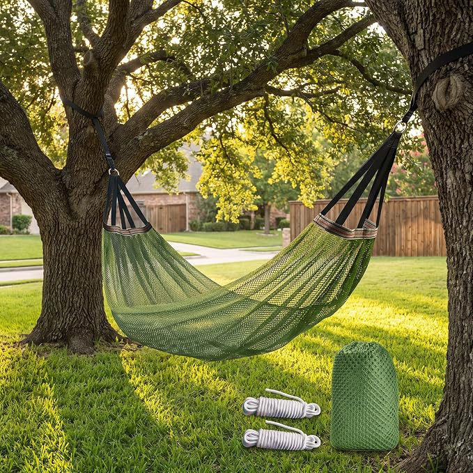 Haimoro Portable Outdoor Mesh Hammock | Includes Carry Bag, Carabiners Included