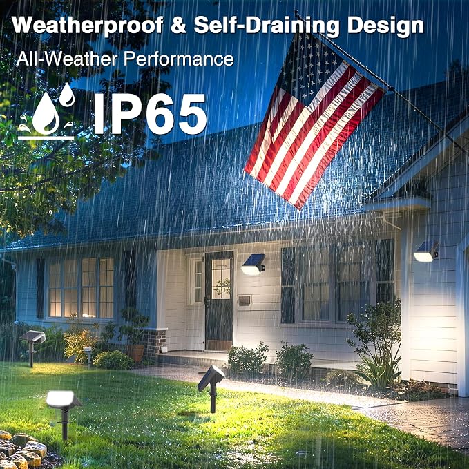 JEJOT Solar Lights Outdoor Waterproof IP65, Super Bright LED with Lens, 6500K 2 Lighting Modes, Solar Powered Yard Garden Solar Spot Lights for Outside Landscape Auto On/Off - 6 Pack