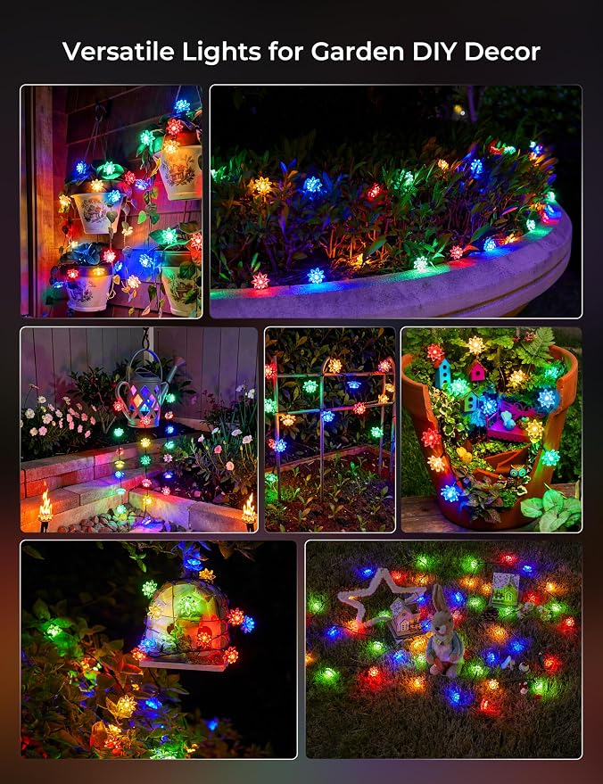 Brightown 2 Pack Flower Solar String Lights Outdoor Waterproof, Multicolor | Total 46FT 100 LED Solar Powered Fairy Lights with 8 Modes for Christmas Yard Garden Tree Patio Lawn Holiday Outdoor Decor