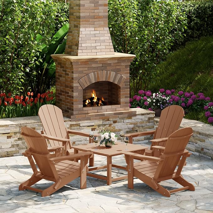 Costaelm Patio Conversation Table, Tatio Accent HDPE Outdoor Weather Resistant, Square Outdoor Porch Balcony Patio Drink Table for Outside, Pool, Backyard, Teak