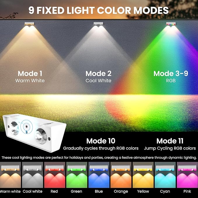 SOLPEX Solar Fence Lights Outdoor, 9 Fixed Colors ＆ Color Changing Fence Solar Lights Outdoor Waterproof IP65, LED Deck Lighting for Backyard Wall Step Patio Railing Pool Porch (16 Pack) | LED Deck Lighting for Halloween Backyard Wall Step Patio Railin...