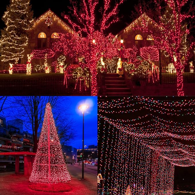 HOME LIGHTING 66ft Valentines Decorative Mini Lights, 200 LED Green Wire Christmas Fairy String Lights Plug in, 8 Lighting Modes, Waterproof for Indoor Outdoor Tree Wedding Party Decoration (Red)