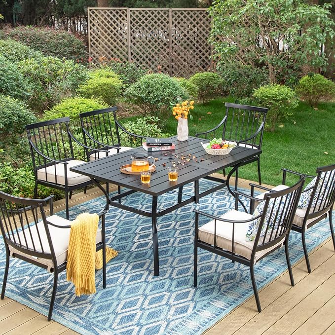 Sophia & William 7-Piece Patio Dining Set, Chairs, Straight Legs Chairs | Cushions, Umbrella Hole, 300 lbs Chair Capacity