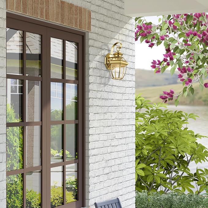 Livex Lighting 2051-02 Monterey 1-Light Wall Lantern, Polished Brass | Clear Beveled Glass; Solid brass construction