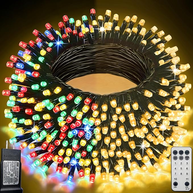 200 LED Color Changing String Lights with Remote, 66 ft | Green Wire Warm White to Multicolor Christmas Lights Plug in, 11 Modes Waterproof Twinkle Fairy Lights Indoor Outdoor Decor