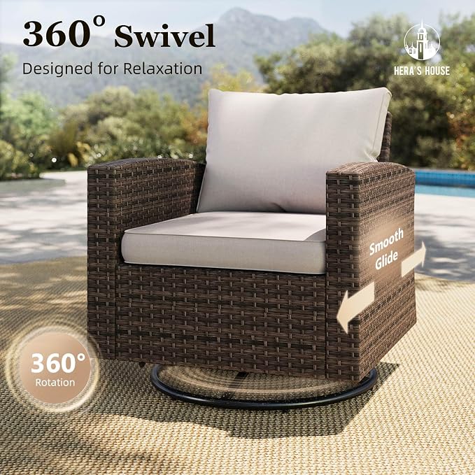 HERA'S HOUSE Wicker Patio Furniture Set, 5 Pieces Outdoor Furniture Set, Deep Seating Patio Conversation Sofa Sets for Lawn Deck Backyard, Blue