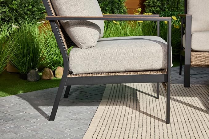 4-Piece Patio Conversation Set, Steel Outdoor Furniture Set with Coffee Table and Beige Cushions, Toolless Easy Assembly, Modern Sectional Sofa for Backyard, Garden & Lawn