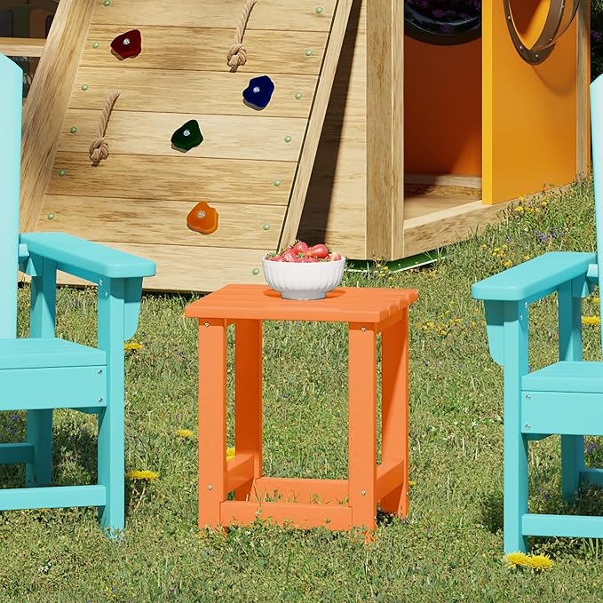 WestinTrends Malibu Kids Outdoor Patio Furniture HDPE Adirondack Square Side Table, Orange