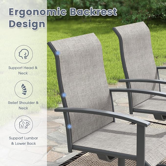 VICLLAX 9 Pieces Patio Outdoor Dining Set, 8 Swivel Textilene Chairs and 70" Rectangular Metal Table with Umbrella Hole for Porch, Deck, Garden, Black/Grey