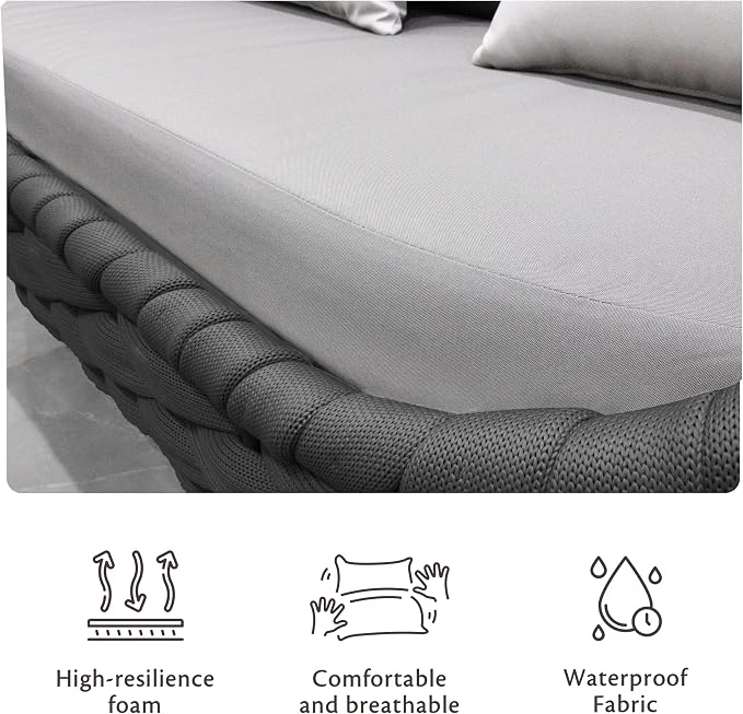Conversation Set Aluminum Outdoor & Indoor Sofa Modern Patio Furniture Set with Soft Cushion and Coffee Table for Balcony Garden (Dark Grey Mix)