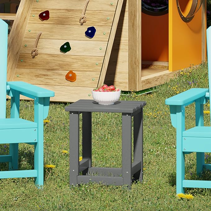 WestinTrends Malibu Kids Outdoor Patio Furniture HDPE Adirondack Square Side Table, Gray