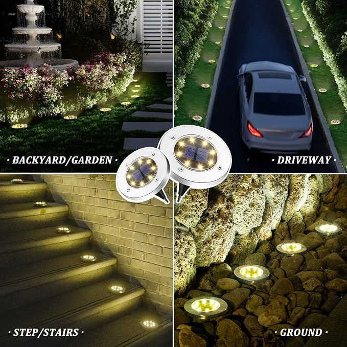 SOLPEX Solar Ground Lights Outdoor, Walkway Lights 20 Pack Warm White | IP65 Waterproof Stainless Steel Landscape Lighting for Driveway, Pathway, Garden, Patio, Backyard Decor