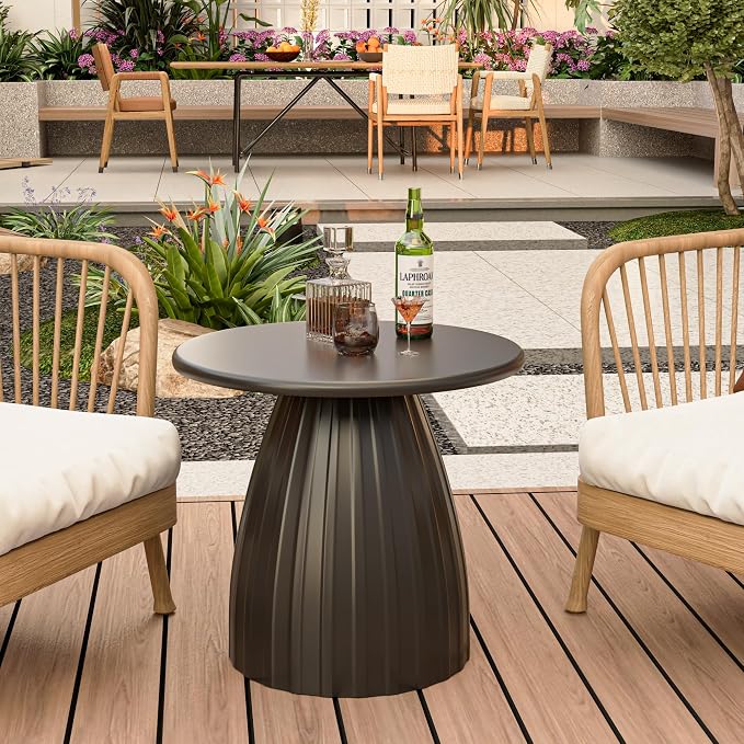 Round Metal Outdoor Patio Side Table Set of 2, Steel Outdoor Accent Table, Black Small End Table, PatioFurniture, for Garden, Pool, Yard, Balcony, Living Room, Deck, Weather Resistant