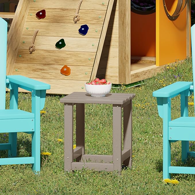 WestinTrends Malibu Kids Outdoor Patio Furniture HDPE Adirondack Square Side Table, Weathered Wood