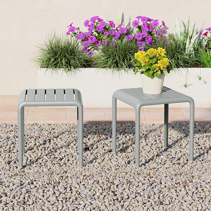 WestinTrends Playa Plastic Modern Outdoor Patio Accent Side Tables (Set of 2), Gray