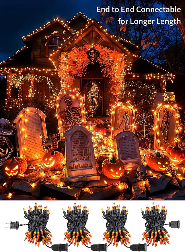 Brightown Orange Halloween Mini Lights, 50 Count 10 Feet Mini String Lights | Incandescent Bulb Connectable Halloween Lights for Haunted House Ghost Party Holiday Window Indoor Outdoor Decoration