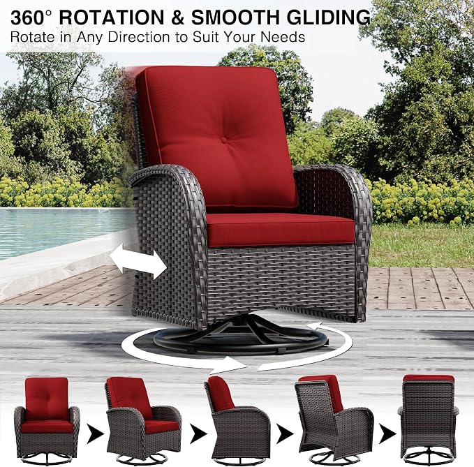 Joyside Wicker Patio Furniture Set, 7 Piece Outdoor Furniture Set with Thickened Cushions, High Back, Deep Seating, Wide Armrest, Outdoor Swivel Rocker Chairs for Porch, Deck
