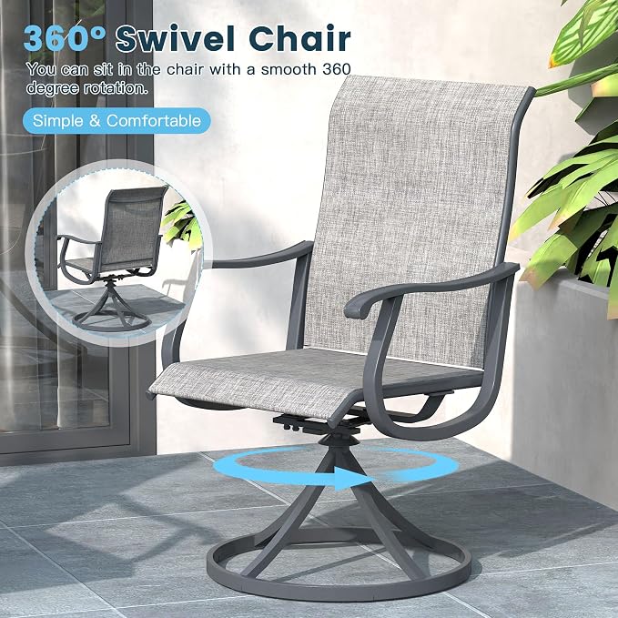 5 Pieces Patio Furniture Dining Set, 4 Textilene Swivel Dining Chairs, 41" Outdoor Round Metal Table with 1.57" Umbrella Hole, Outdoor Dining Set for Porch, Lawn, Dark Grey/Grey