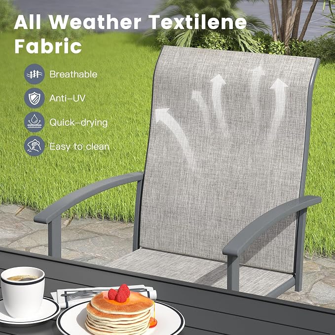 VICLLAX 7 Pieces Patio Outdoor Dining Set, 6 Swivel Textilene Chairs and 53" Round Metal Table with Umbrella Hole for Porch, Deck, Garden, Dark Gery/Grey