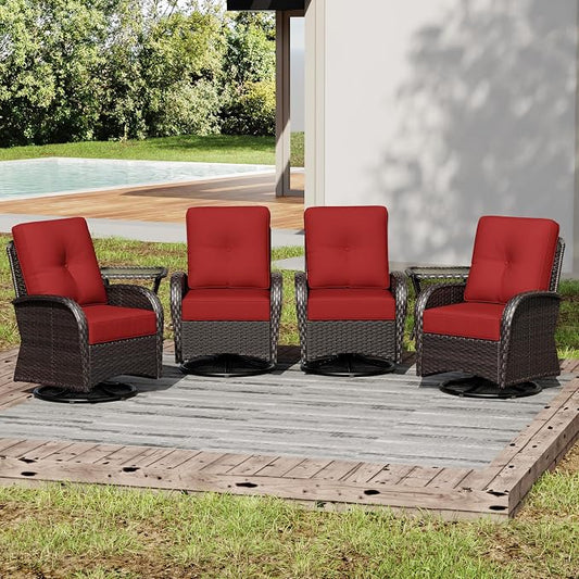 Joyside Wicker Patio Furniture Set, 6 Piece Outdoor Furniture Set with Thickened Cushions, High Back, Deep Seating, Wide Armrest, Outdoor Swivel Rocker Chairs for Porch, Deck