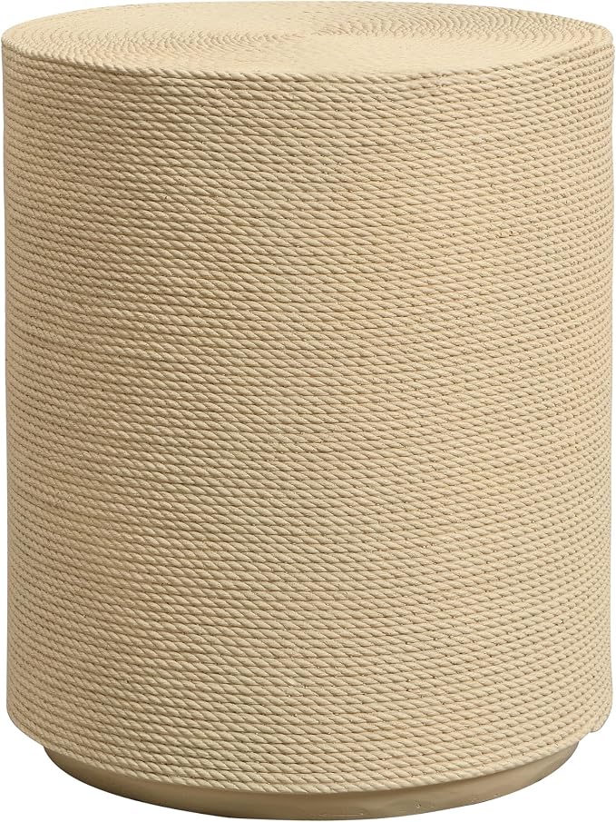 Christopher Knight Home 18.11" H Simulated Rattan Cylindrical MGO Side Table Sculptural End Table Indoor Outdoor Living Room Patio Balcony Decor Accent Table, Natural Wood