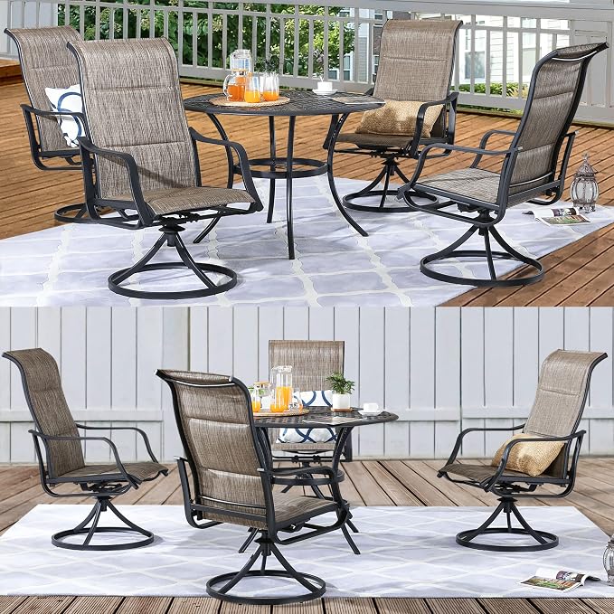 Patio Dining Set 5 Pieces Outdoor Furniture Sets Swivel Rocker Chairs Metal Round Table with All Weather Frame (5Pcs, Grey)