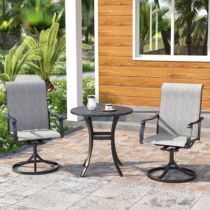 Outdoor Dining Set,27.5"x 27.5"x 28" Round Patio Table with 2pcs Swivel Chairs,Outdoor Furniture Set for Garden Backyard Lawn Poolside