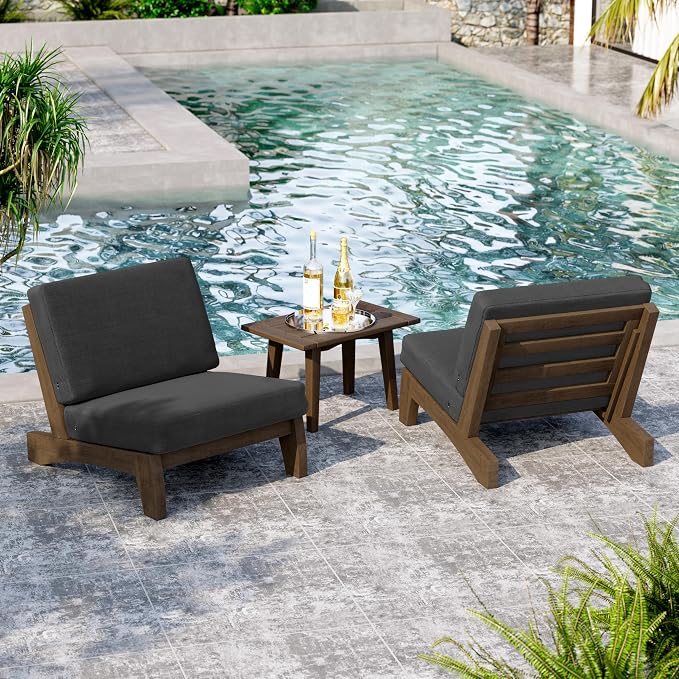 All Weather Patio Furniture Sets, 4 Pieces Teak Wood Outdoor Sectional Futniture Patio Sofa Chair Backyard Conversation Set with Solid Wooden Coffee Table - Dark Gray