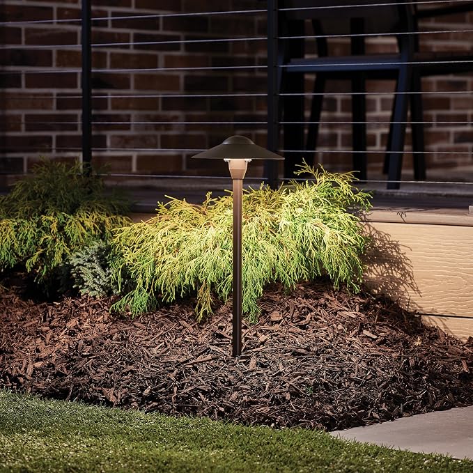 Kichler 8" Outdoor LED Path Light in Textured Architectural Bronze , 12V Adjustable Exterior Dome Light, (8.25" W x 21" H), 15310AZT
